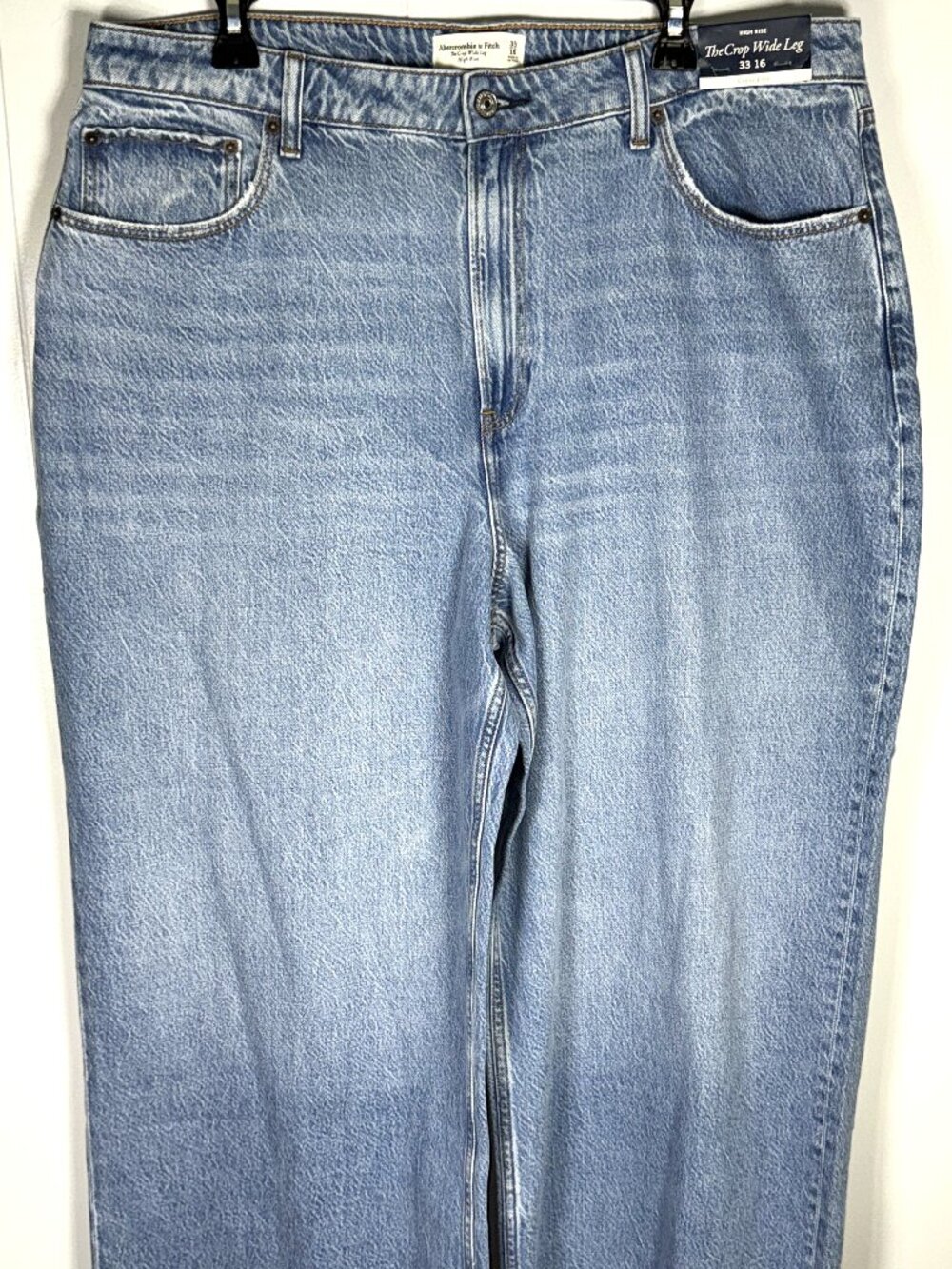 Abercrombie Fitch High Rise Crop Wide Leg Curve Love Fringe Hem Denim Jean 33 16